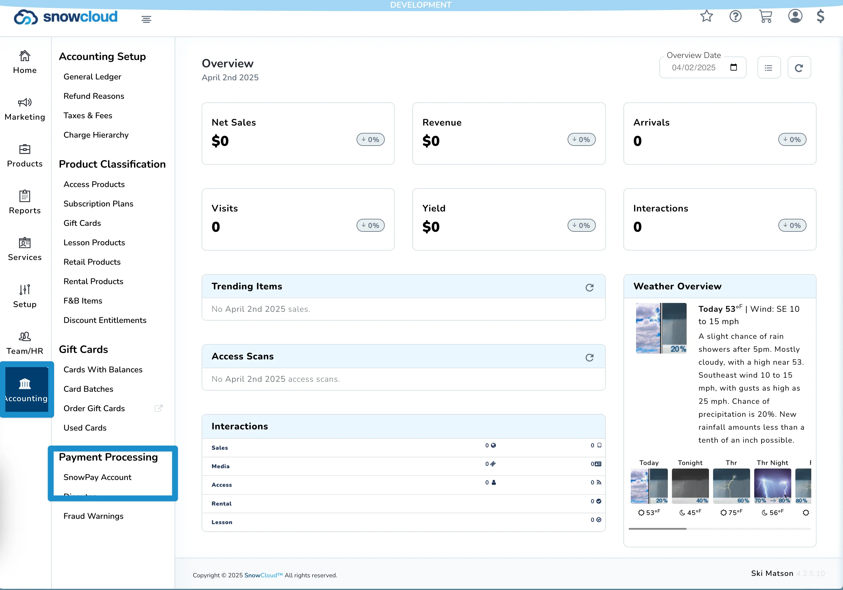 SnowCloud Dashboard - Accounting