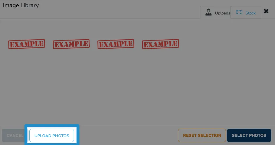 Screenshot of SnowCloud F&B item configuration screen - click upload photos button