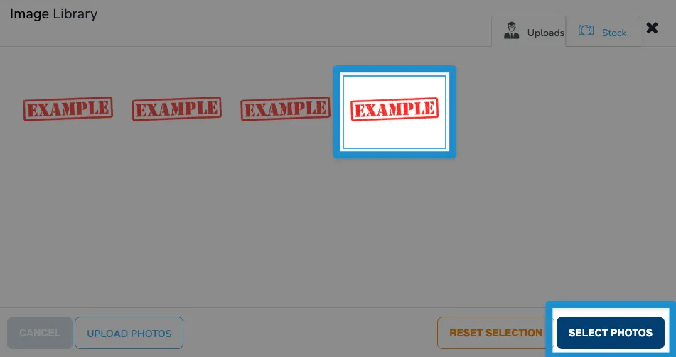 Screenshot of SnowCloud F&B item configuration screen - click select photos button
