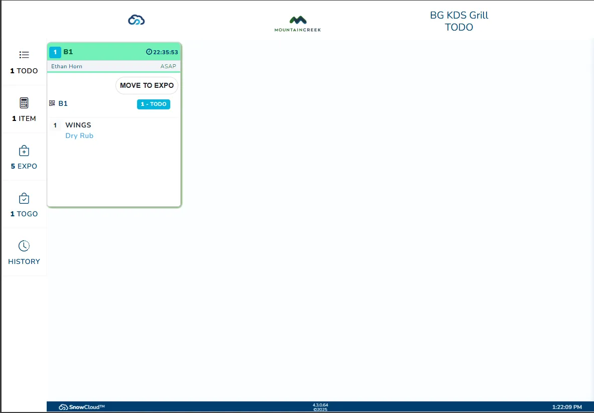 Screenshot of locked KDS display showing kitchen orders