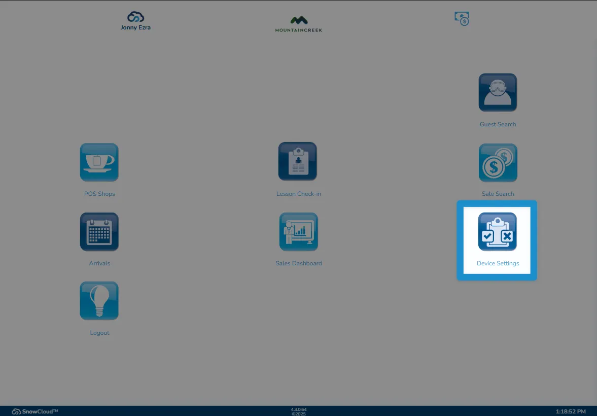 Screenshot of Operator App sidebar with Device Setup highlighted