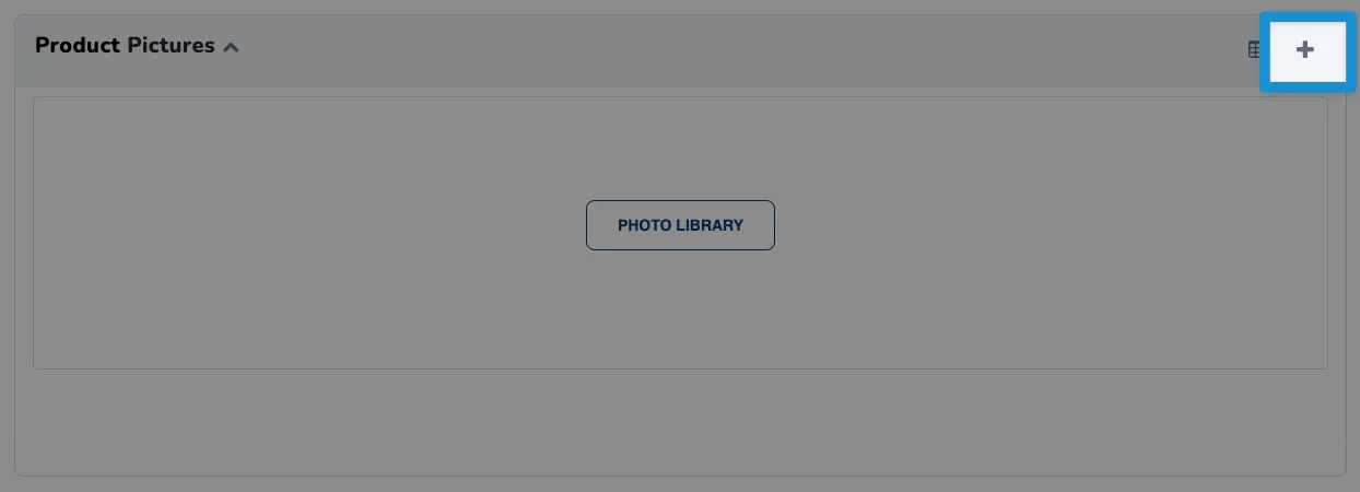Screenshot of SnowCloud F&B item configuration screen - click plus icon to add product pictures
