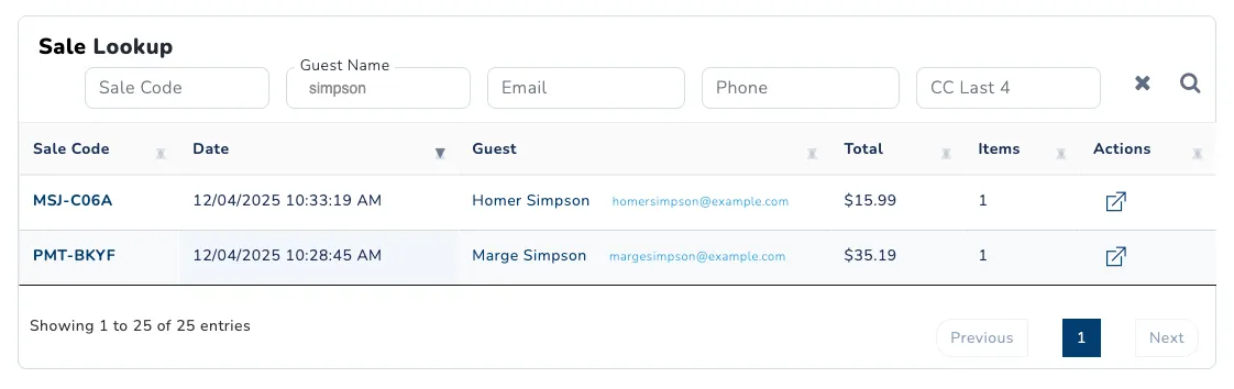 The Sale Search page
