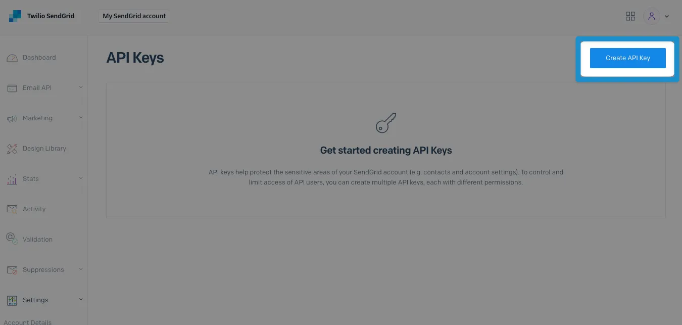 Screenshot: click create API key