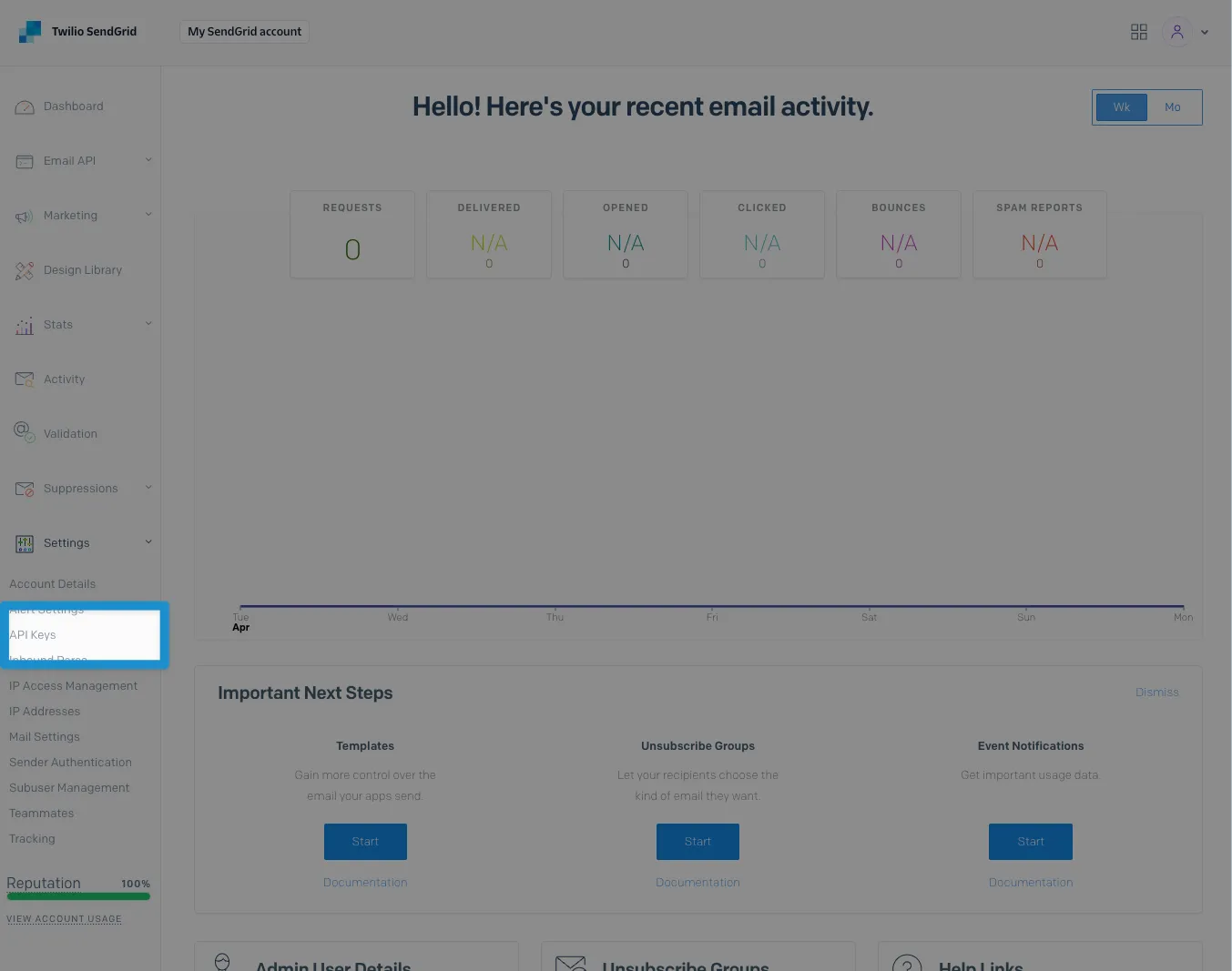 Screenshot: click API keys