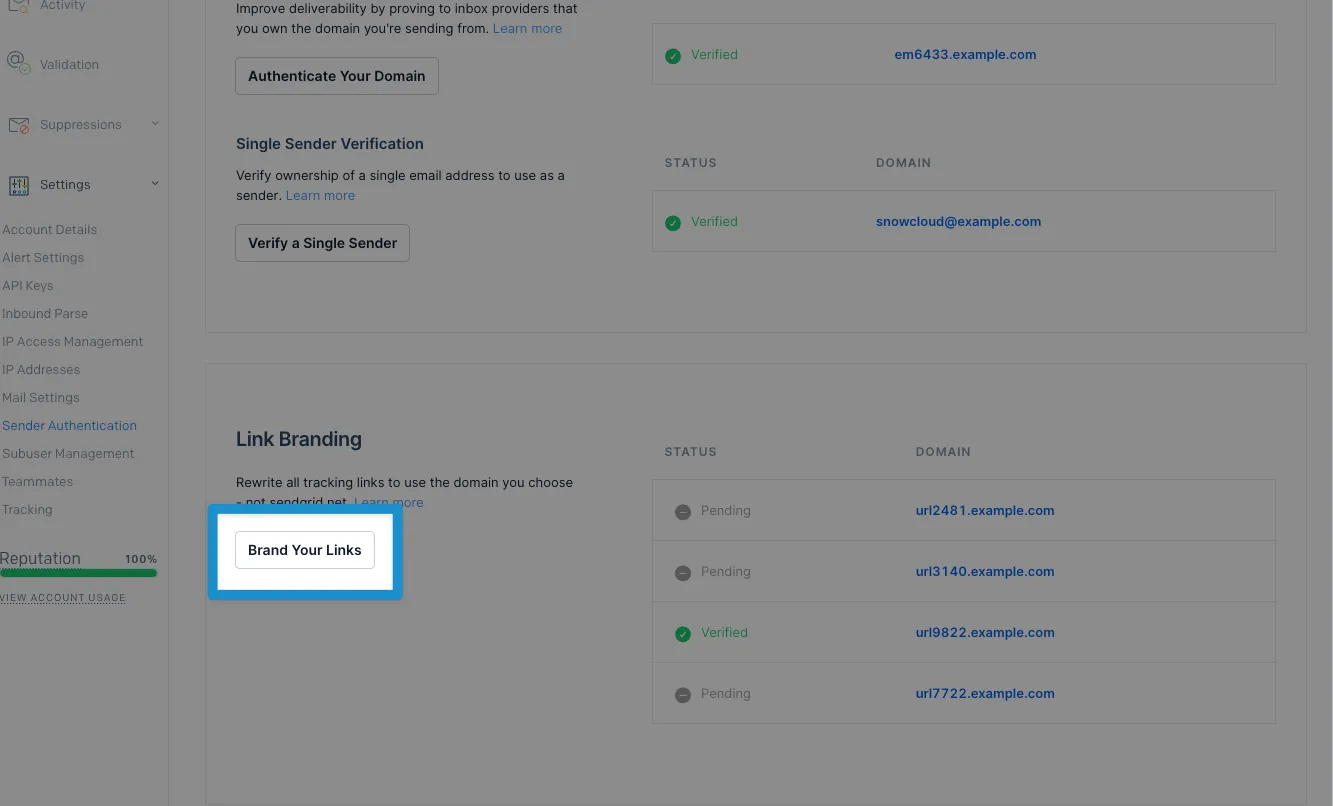 Screenshot: click brand your links