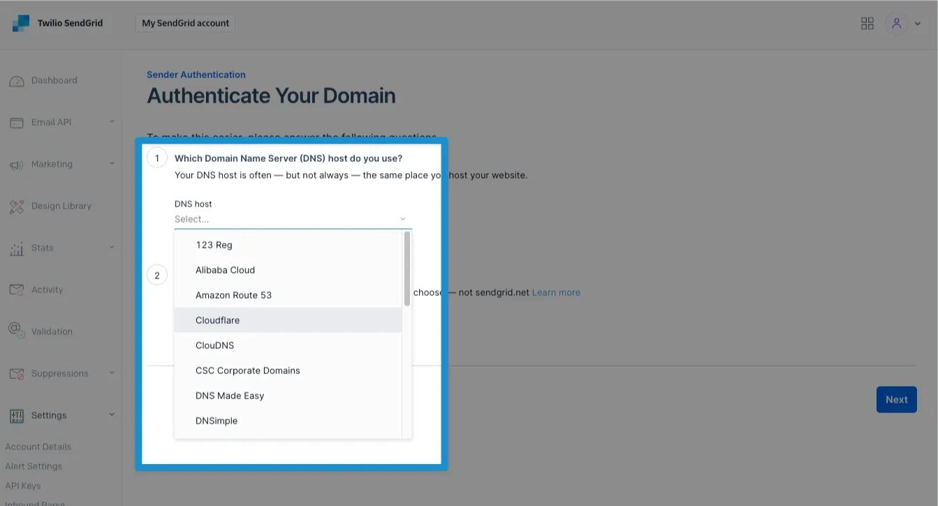 Screenshot: enter your domain