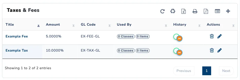 The Taxes and Fees page
